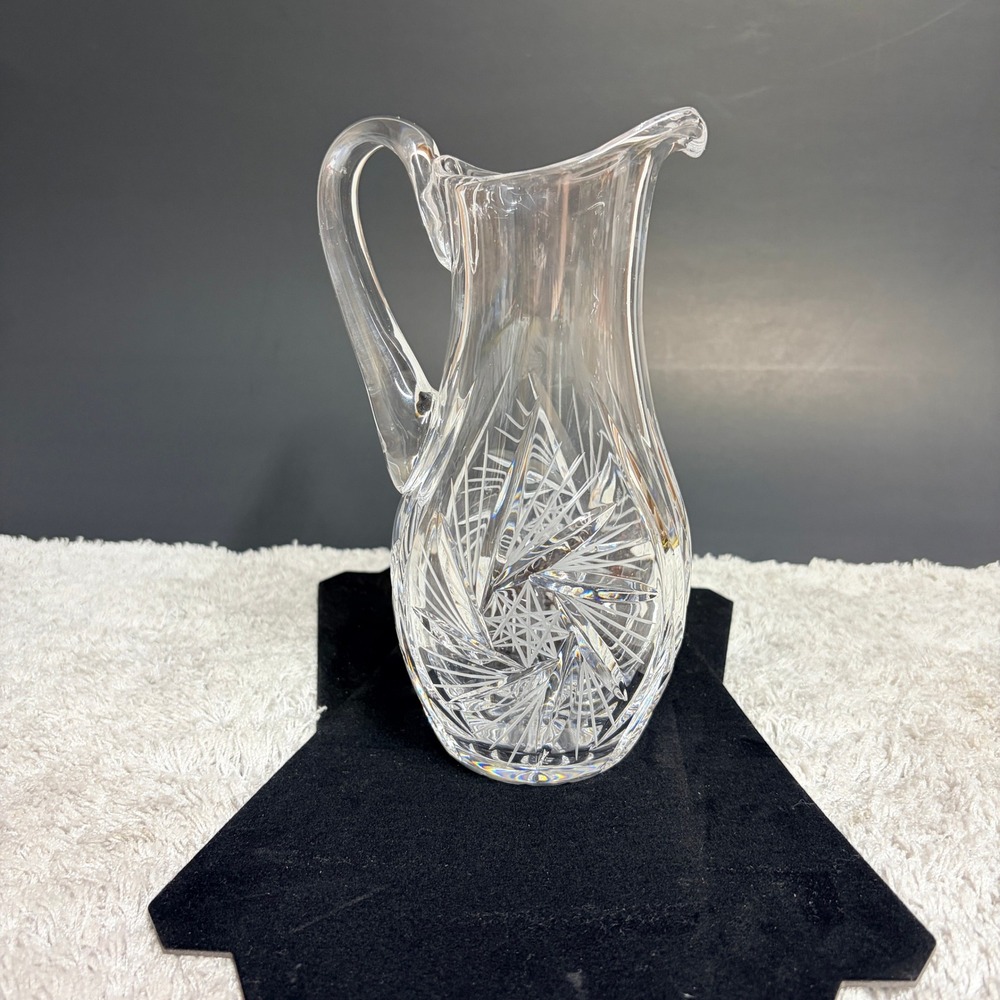 Vintage 8 Point Star Crystal Cut Glass Pitcher 8 1/8"Tall in Excellent Condition